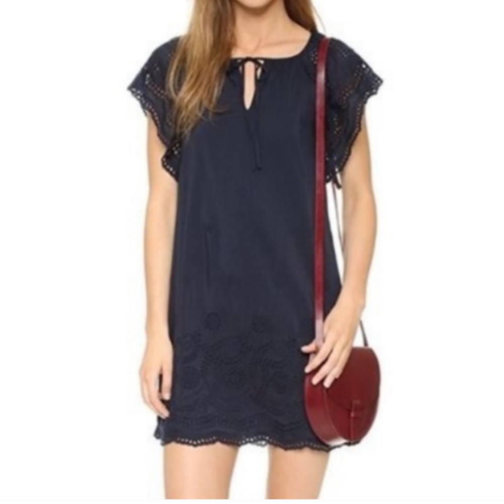 Silk + Cotton Eyelet Slip Dress Madewell Navy Embroidered Flutter Sleeve